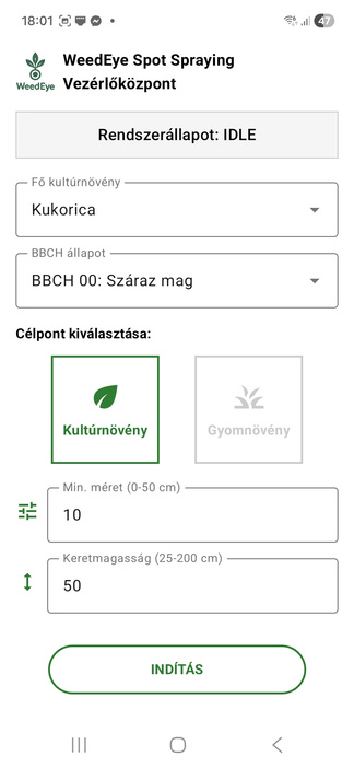 WeedEye Android control interface